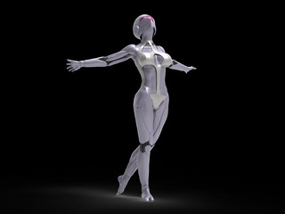 Robotic Cyber Woman is posing 3D Rendering