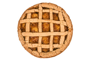 handmade pie with apricot jam on white