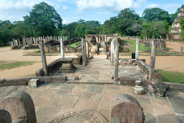 Ruined city with the 12th century brick buddhist temples, Sri Lanka. Ancient town Polonnaruwa....