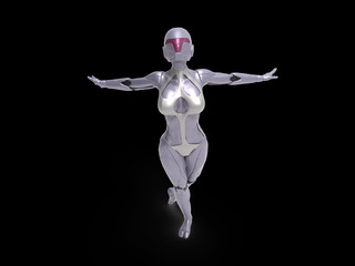 Robotic Cyber Woman is posing 3D Rendering