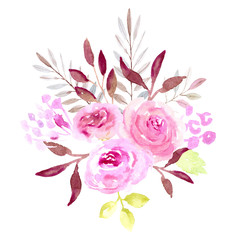 Pink watercolor roses illustration