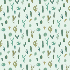 Vector seamless pattern with cactus. Repeated texture with green cacti.