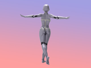 Robotic Cyber Woman is posing 3D Rendering