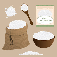 White rice vector set. Rice icon set. Vector.