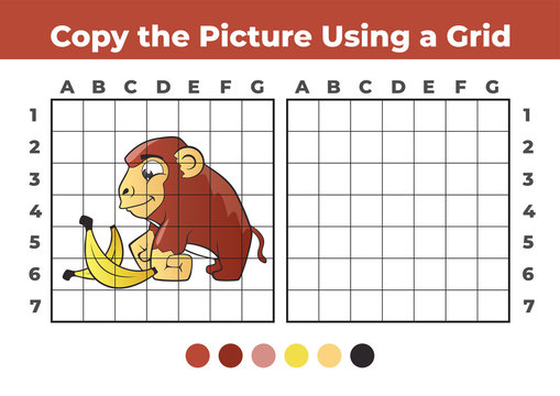 Copy the Picture, an educational game for children. A Funny Monkey with Bananas.