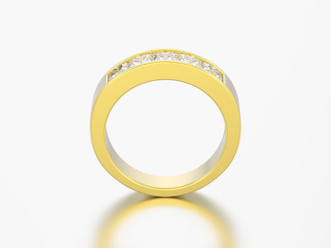 3D illustration simple classic yellow gold diamond ring