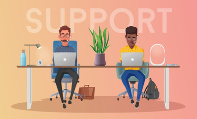 Online support. 24 hours. Cartoon vector illustration