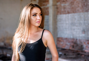 Fototapeta premium portrait of girl in black T-shirt