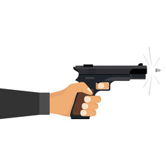 The hand holds the gun. The hand shoots the pistol with bullets.