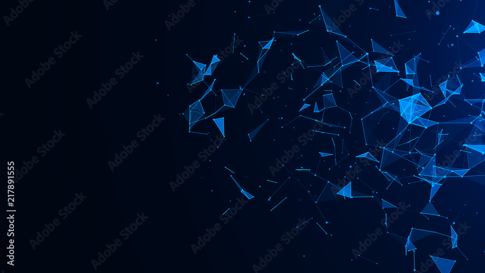 Poster Abstract digital background. Plexus effect. Network connection structure. Science background. 3D rendering.