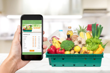 Food and grocery online shopping application on smartphone screen