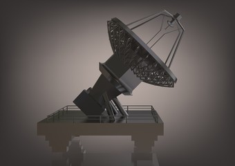 Silvery satellite dish on a gray