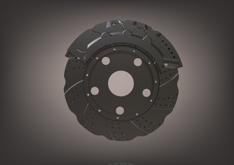 Silver brake disc on a gray