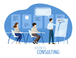 Modern business consulting concept. Flat design with cartoon
