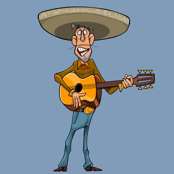 cartoon singer in a sombrero plays the guitar