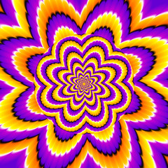 Yellow and purple growing sphere. Optical expansion illusion.