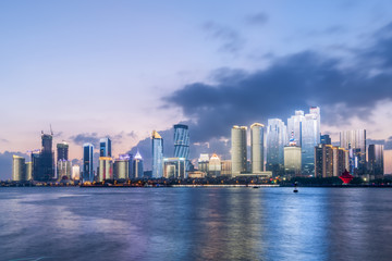 Fototapeta na wymiar Night view of Modern Architecture City in Qingdao