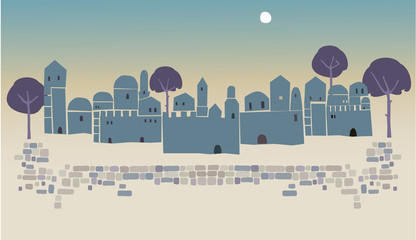 Middle East Town,Old City, Abstract  architecture, Historical place, illustration