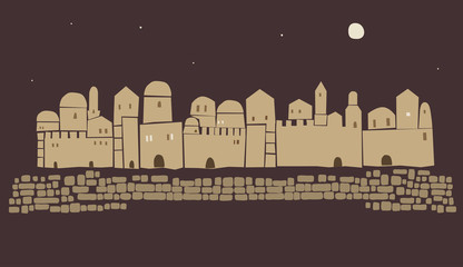 Middle East Town,Old City, Abstract  architecture, Historical place, illustration