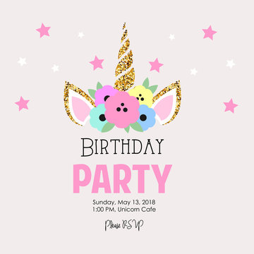 Glitter unicorn birthday invitation