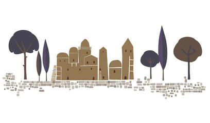 Middle East Town,Old City, Abstract  architecture, Historical place, illustration