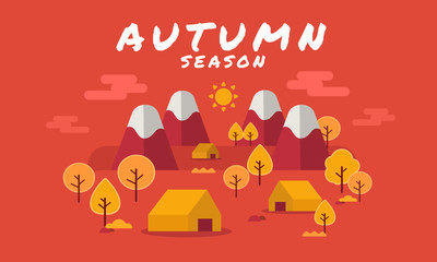 Vector cartoon illustration. autumn forest landscape background with autumn leaves, flat style. Autumn season