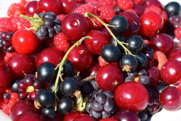 Heap of various berries at summer close up