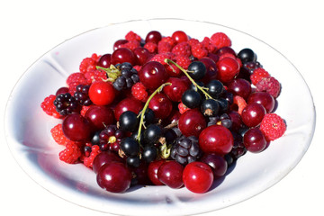 A lot of different berries with white background