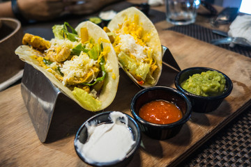 close up view of tacos in a mexican restaurant