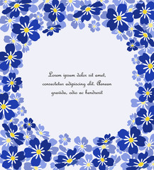 Vector illustration blue flowers. Branch of blue forget-me-not flowers