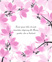 Vector illustration branches with floral decoration. Spring magnolia. Background with pink flowers