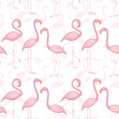 Vector illustration seamless pattern of a pink flamingo. Background with bird flamingos