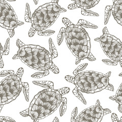 Seamless pattern with sea turtles.