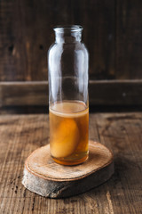Homemade fermented raw kombucha tea. Healthy natural probiotic flavored drink. Copy space
