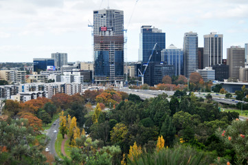 View landscape and cityscape of Perth city from Kings Park and Botanic Garden at Australia