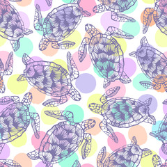 Seamless pattern with sea turtles.