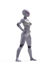Robotic Cyber Woman is posing 3D Rendering