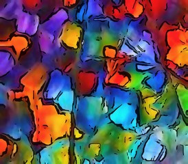 Visual modern pop art. Riot of colors on paper. Super bright background. Abstract surrealism. Expression of paint. Cartoon style backdrop. Handmade warm texture. Crazy vibrant wallpaper.
