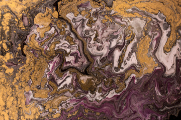 Marble abstract acrylic background. Marbling artwork texture. Agate ripple pattern. Gold powder.