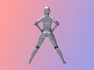 Robotic Cyber Woman is posing 3D Rendering
