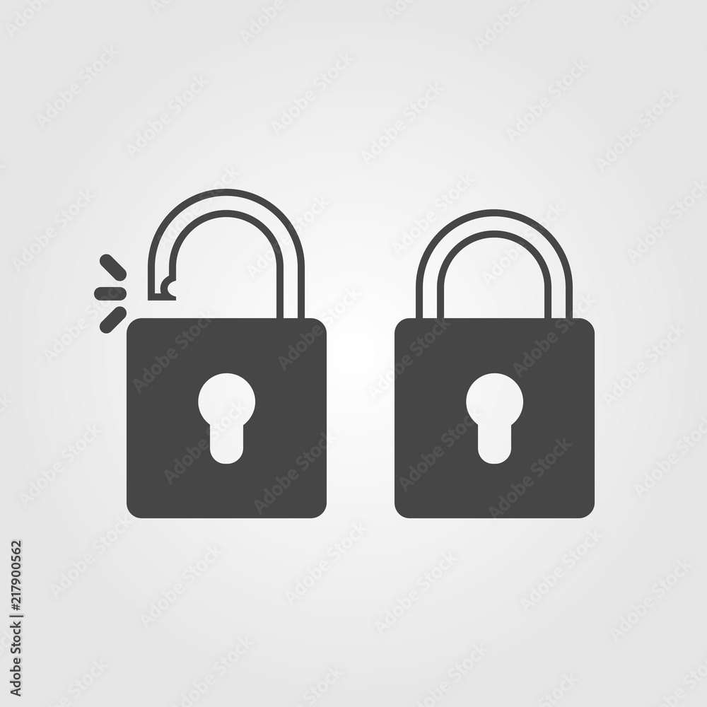 Poster Lock and unlock icon flat style isolated on background. Security sign symbol for web site and app design.