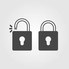 Lock and unlock icon flat style isolated on background. Security sign symbol for web site and app design.