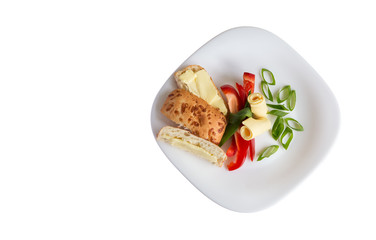 healthy, breakfast, light, lunch, sandwich, paprika, bread, butter, plate, background, fresh, delicious, served, isolated, food, cheese