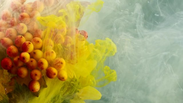 Amazing spreading of paint on beautiful autumn bouquet.
