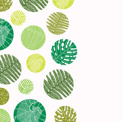 Postcard. Exotic leaves and polka dot.