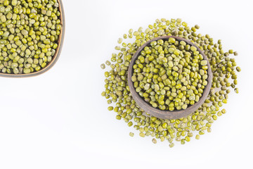 Mung beans - Vigna radiata. White background. Top view