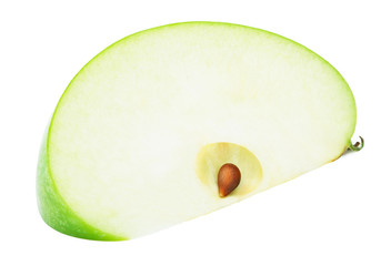 Fresh green apple fruit slice isolated on the white background with clipping path. One of the best isolated apples slices that you have seen.