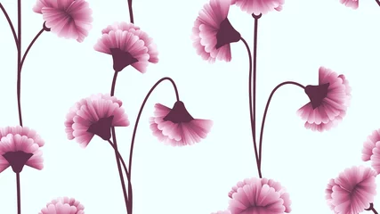 Stoff pro Meter Seamless pattern, pink carnation flowers bouquet on light blue background © momosama