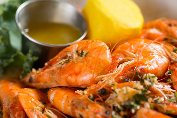 Close up shot of baked jumbo shrimp