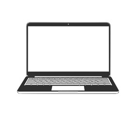 Vector engraved style illustration for posters, decoration and print. Hand drawn sketch of laptop in monochrome isolated on white background. Detailed vintage woodcut style drawing.